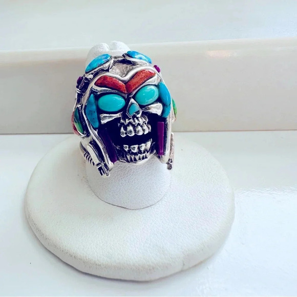 Other - Handmade Sterling Silver & Multi Stone Inlay
Skull/Pilot/Biker/Rocker Ring